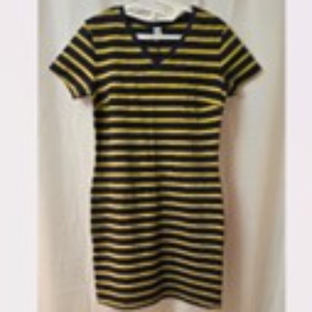 Old Navy Women Dress Bodycon V Neck Knit Blue Yellow Striped Short Sleeve Size L - Picture 2 of 12